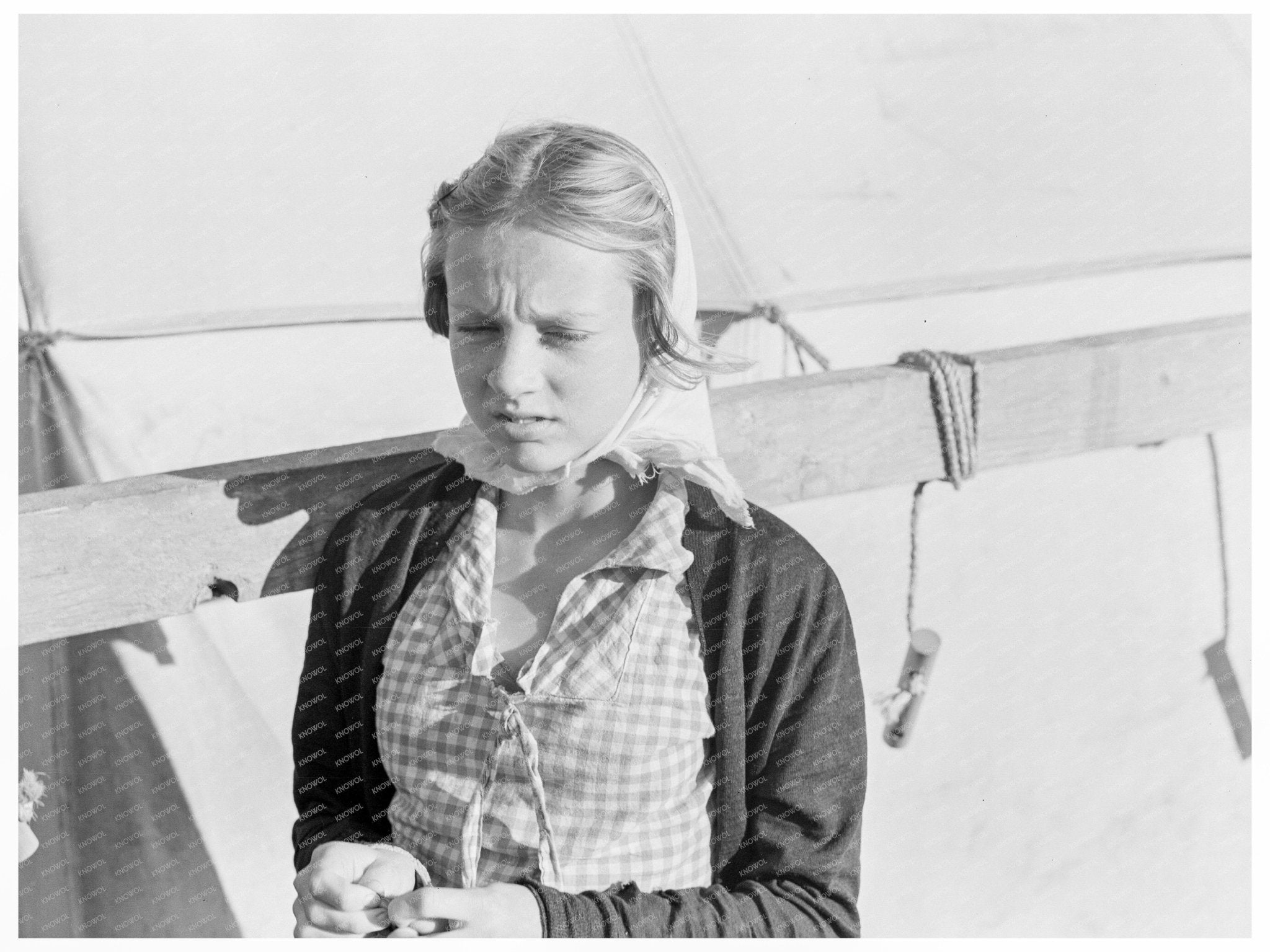 Young Girl by Tent in Kern County California 1938 - Available at KNOWOL