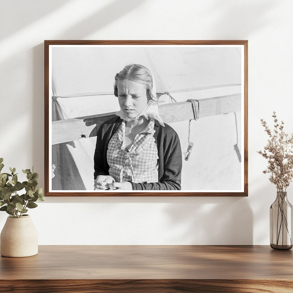 Young Girl by Tent in Kern County California 1938 - Available at KNOWOL