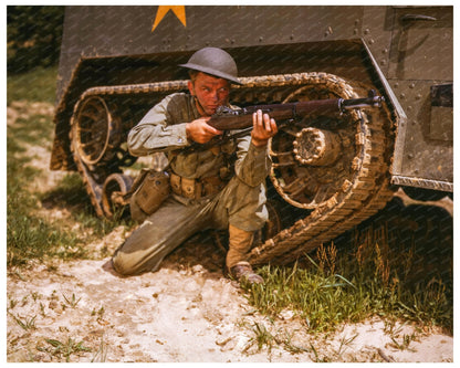 Young Soldier Sighting Garand Rifle Fort Knox June 1942 - Available at KNOWOL