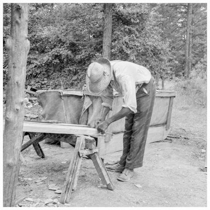 Zollie Lyons Repairing Tobacco Sleds Wake County 1939 - Available at KNOWOL