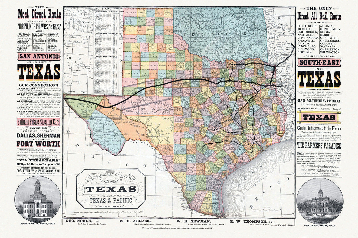 Texas Railroad Map, 1876
