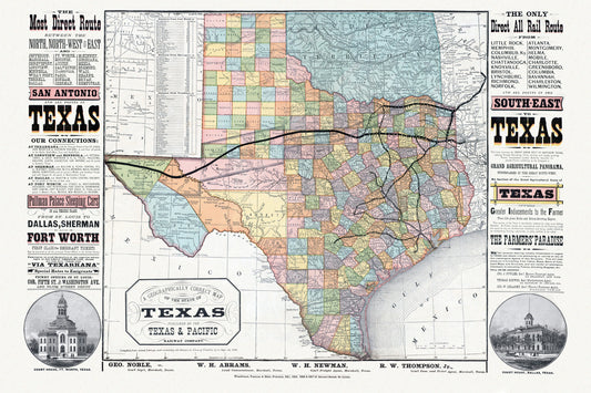 Texas Railroad Map, 1876