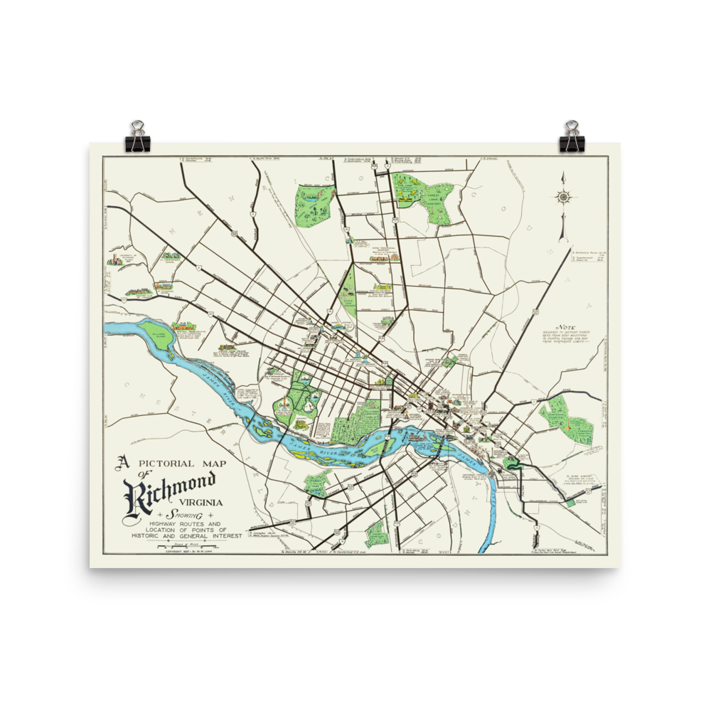 Pictorial Map of Richmond, Virginia 1937 Limited Edition