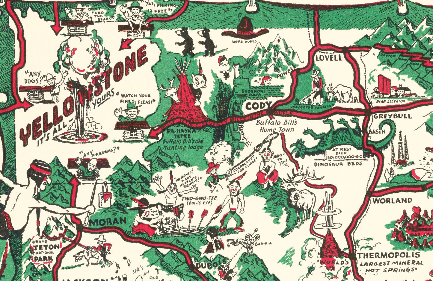 Whimsical "Paint-Brush" Map of Wyoming, 1938