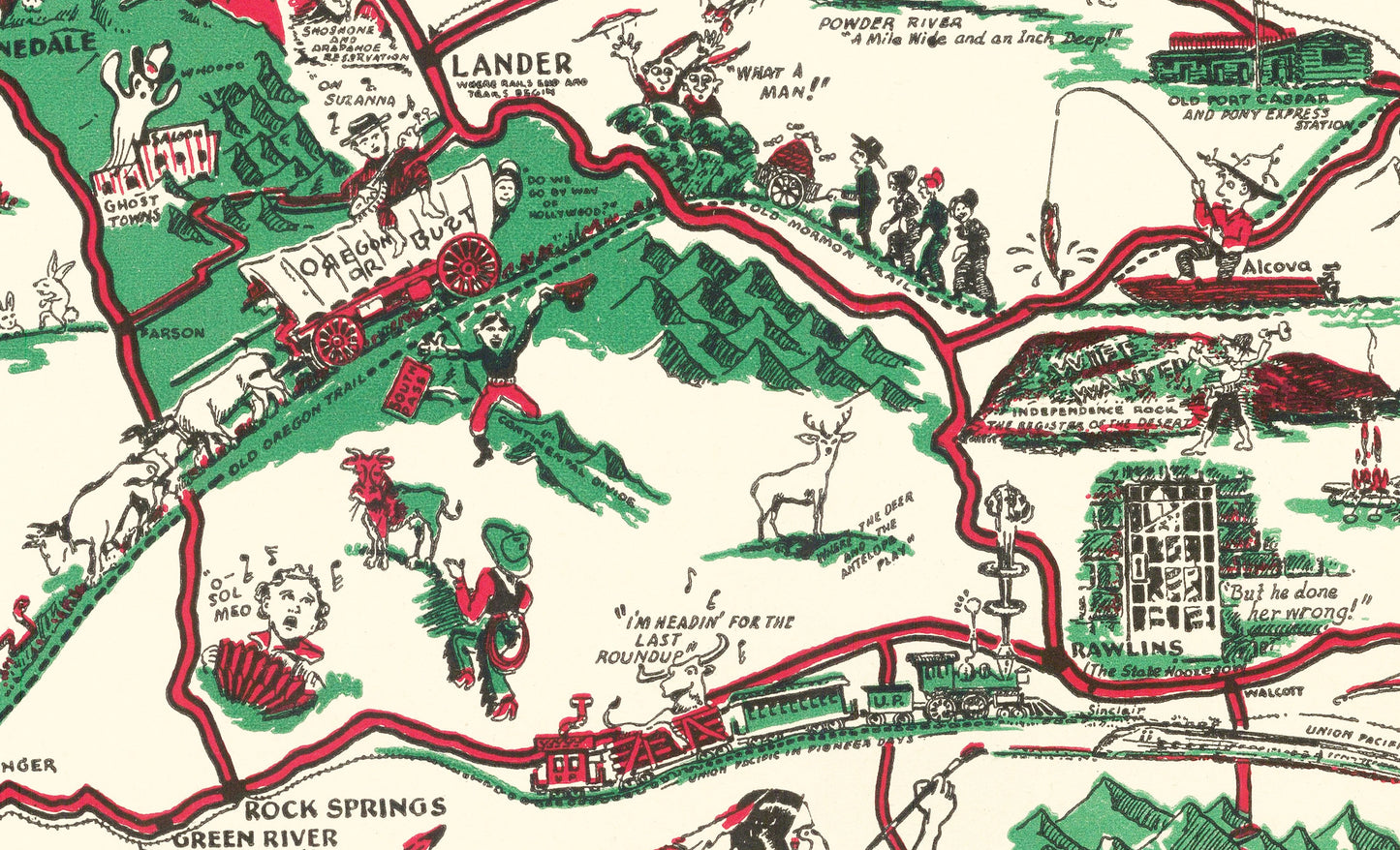Whimsical "Paint-Brush" Map of Wyoming, 1938