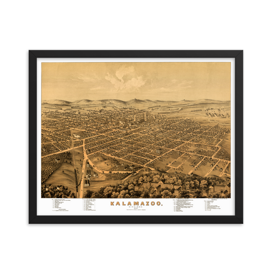 Kalamazoo, MI 1874 Framed Map