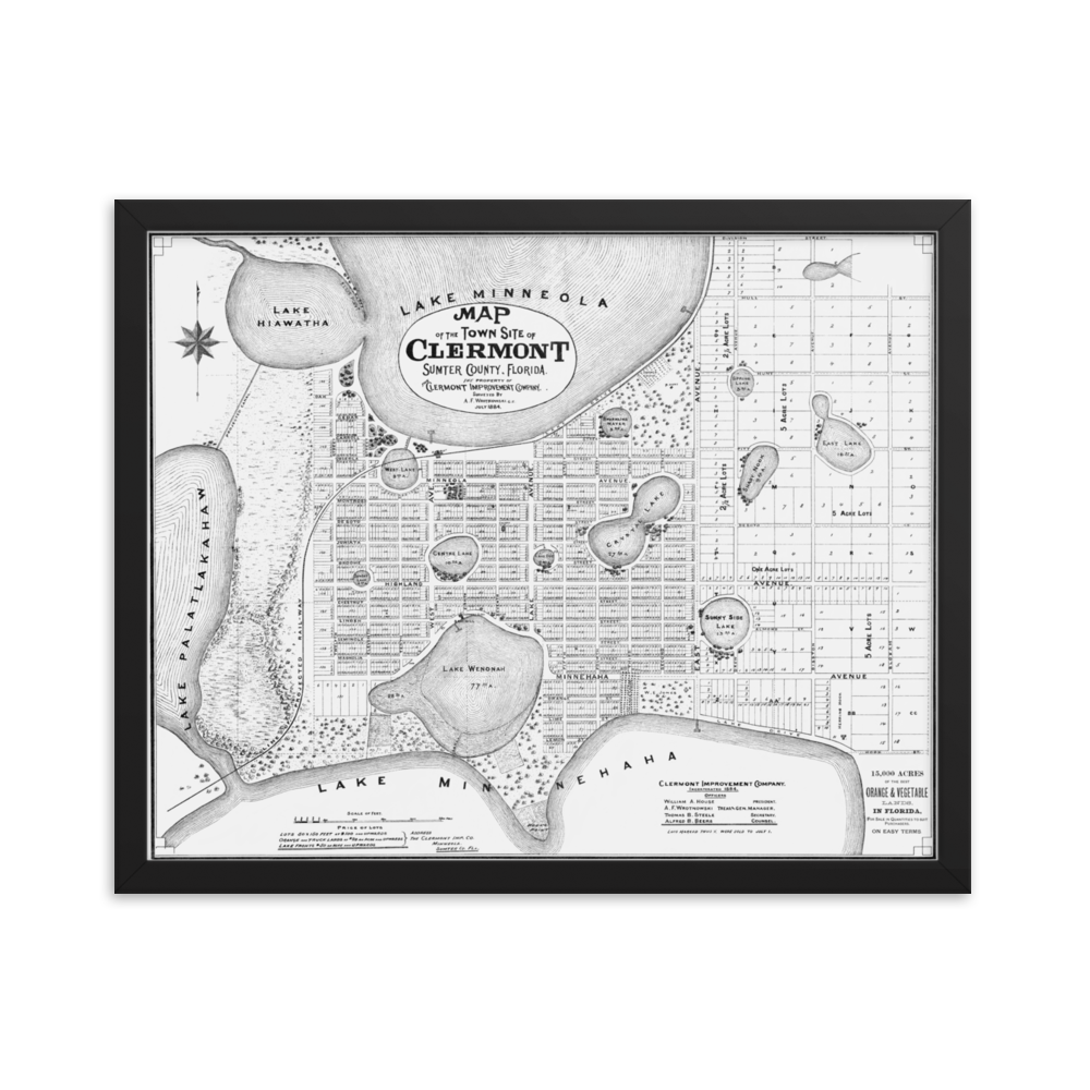 Clermont, FL 1884 Framed Map