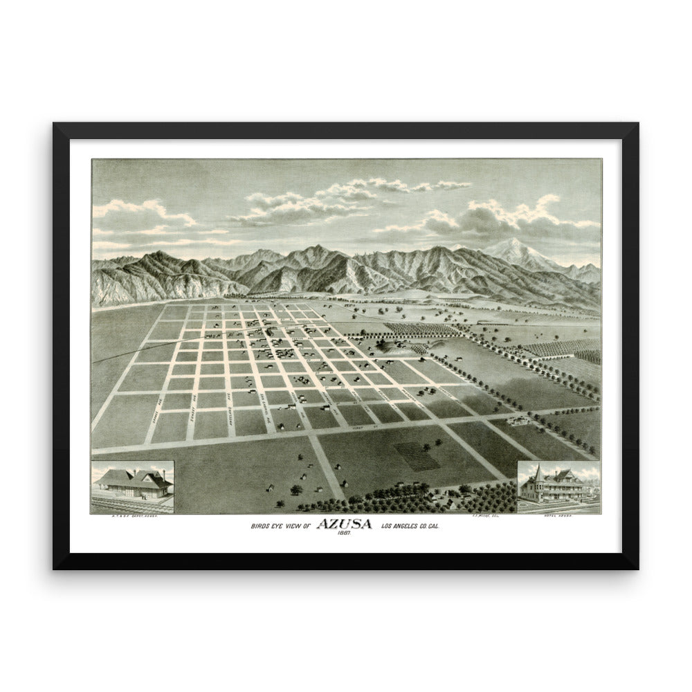 Azusa, CA 1887 Framed Historic Map