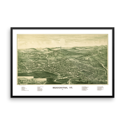 Bennington, VT 1887 Framed Historic Map