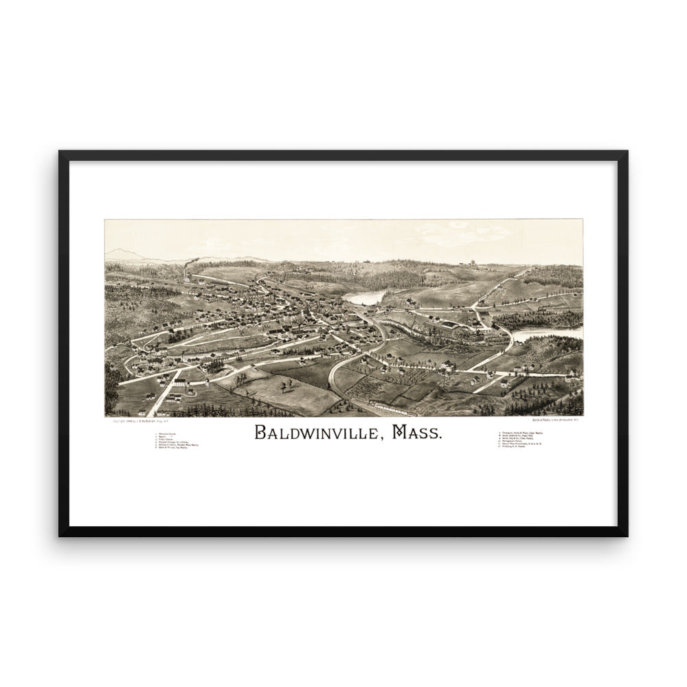 Framed Baldwinville, Massachusetts Map from 1886
