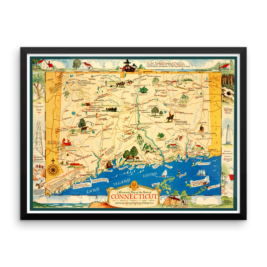 Connecticut Historical Map, 1937 Framed