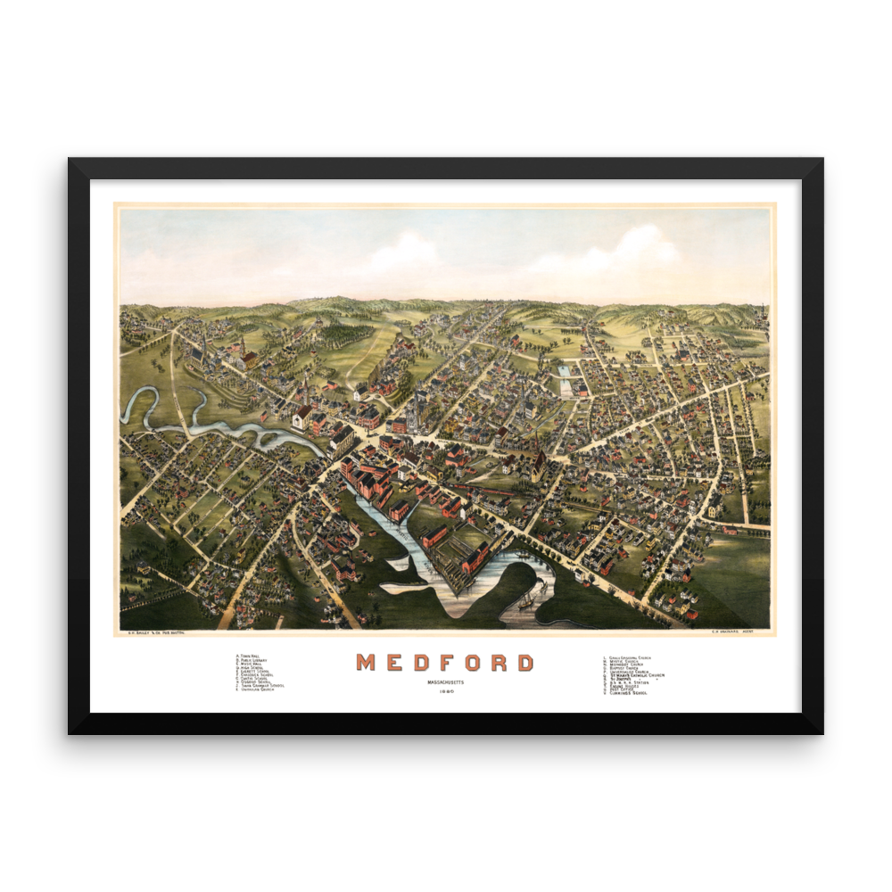 Medford, Massachusetts 1880 Framed