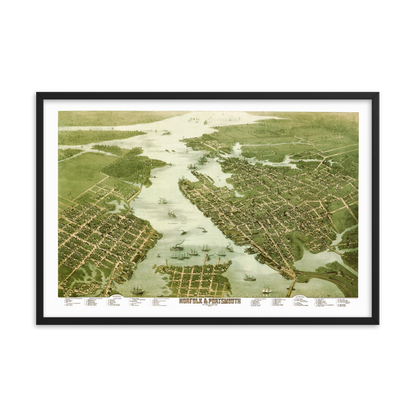 Norfolk & Portsmouth, VA 1873 Framed Map