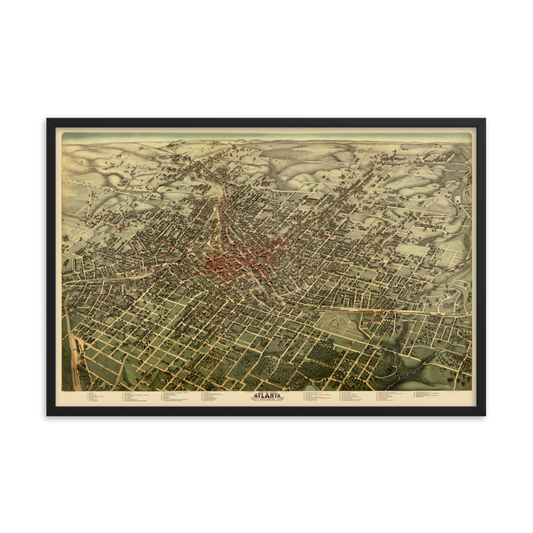 Atlanta, GA 1892 Framed Historic Map