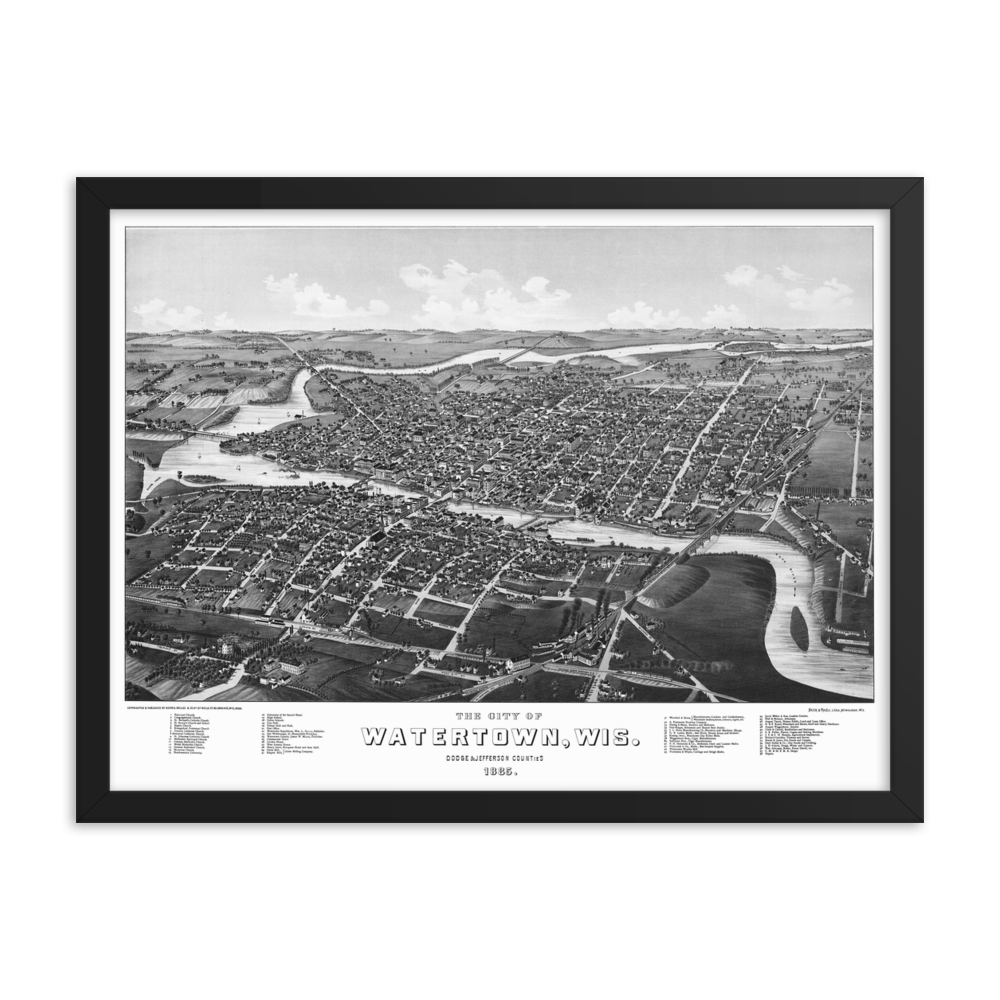 Watertown, Wisconsin 1885 Framed Map