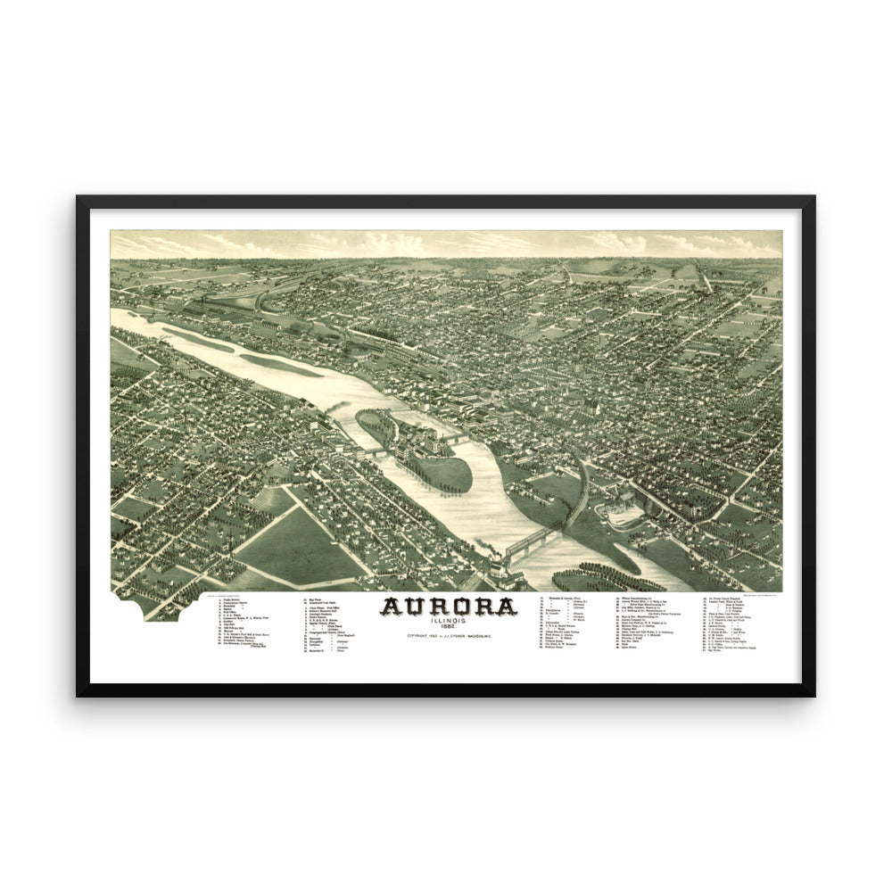 Aurora, IL 1882 Framed Historic Map