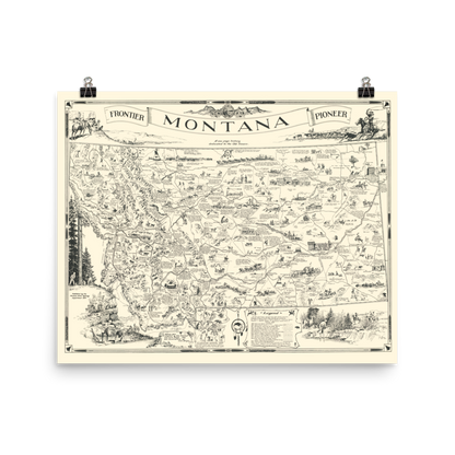 Map of Frontier Montana, a one page history dedicated to the Old Timers, 1936